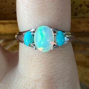 Ethiopian Opal Kingman Turquoise Sterling Silver Ring Size 9